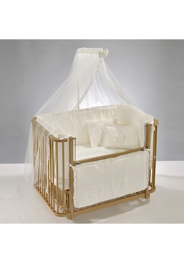 Meltem Kids Bambino Sallanır Ahşap Anne Yanı Beşik 70x110 cm (naturel-ekru) Ekru