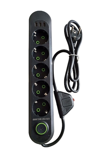 Termal Akım Korumalı 3000watt 5li Priz 3 Usb Li 1,5 Metre Priz 1.5 M