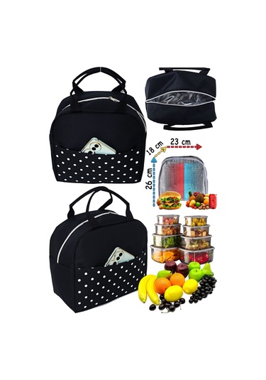 Sıcak, Soğuk Isı Yalıtımlı Termal Termoslu Yemek, Mama, Beslenme, Gıda Için Taşıma Çantası Siyah - Taba