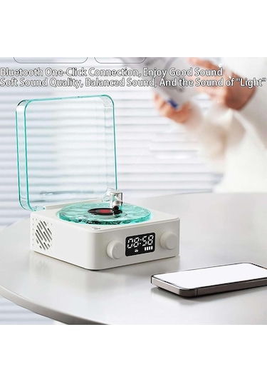 Vintage Vinil Plak Çalar Bluetooth Hoparlör Ayarlanabilir Işıklı Kablosuz Taşınabilir Retro Vinil Plak Çalar