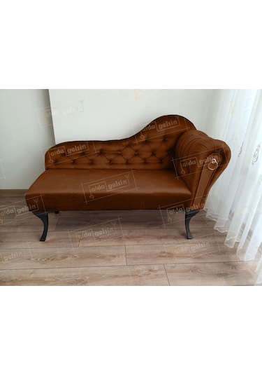 Ters Kol Dekoratif Bihter Koltuk Josefin Puf 120 Cm Siyah Ayak Kahve