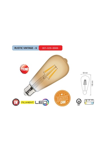 Horoz Rustıc Vıntage-6 Led Edıson 6w Ampul Rustik Fılament St64