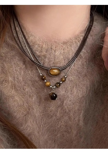 Proshik Kahverengi Taşlı Choker Kolye Seti 2 Adet 321031771