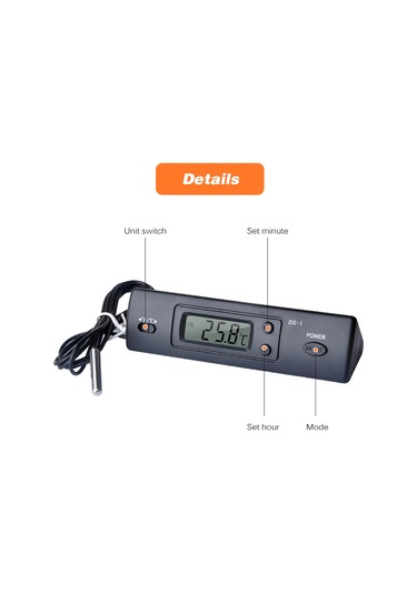Dofolink Oto Ve Ev Kullanıma Uygun Dijital Termometre, Eksternal Prob Ve Zaman Gösterimi, Pil Dahil Değil, Siyah Ds-1