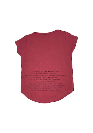 Kız Çocuk Nar Çiçeği Renk Pamuklu Oval Kesim Armut Desenli Kısa Kollu T-shirt Narçiçeği