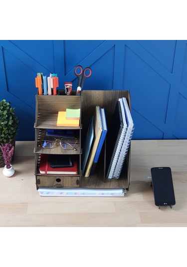 Focus Hexa Çekmeceli A4 Evrak Rafı Masaüstü Organizer Ceviz Renk