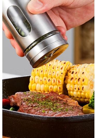 Rossel Premium Metal Kaplamalı Cam Tuz-biber-baharat Kabı Bh-1333 Açık Gri