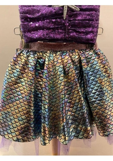 Kız Çocuk Croplu Tütülü Deniz Kızı Kostümü-15769 Mor