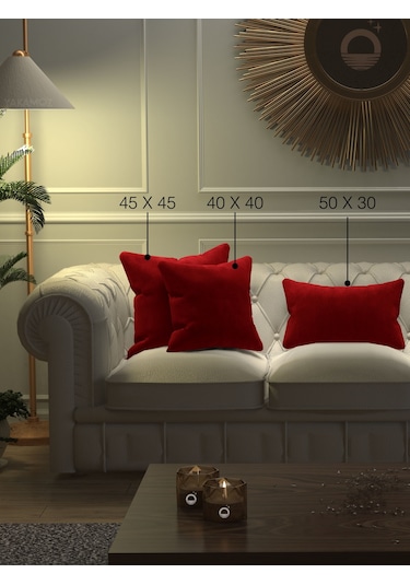 Br Yakamoz Kırmızı Renk Kırlent , Yastık Kılıfı Kadife Görünümlü Velvet Touch Serisi Kırmızı