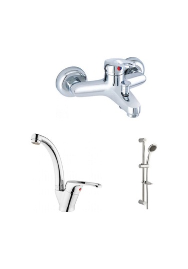 Erce Mix Banyo ve Kuğu Lavabo Bataryası sürgülü Duş Takımı Krom
