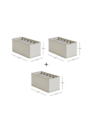 Ocean Home Textile 3'lü Bölmeli Gri Balıksırtı Çekmece İçi Düzenleyici Kutu Set 13 x 28 x 13 cm