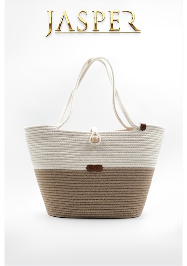 Jasper Jüt İp Bej Çok Amaçlı Seyahat Piknik Plaj Çantası Bej