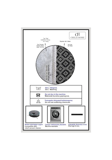 Chilai Home Black Frame 3'lü Set Banyo Halısı Djt Renkli