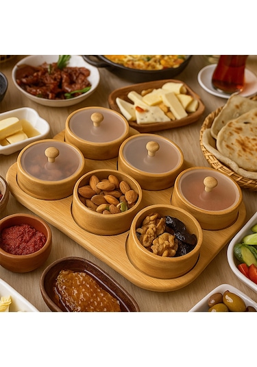 Porsima Pbt-693 Tepsili 6 Lı Bambu Kahvaltılık Saklama Kabı Kapaklı Saklama Kabı Kapaklı Kahvaltılık Seti Bambu