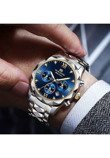 Altın Va Va Voom Kuvars İzle Erkekler Üst Marka Yüksek Kalite Paslanmaz Çelik 30 M Su Geçirmez Aydınlık Tarih Hafta Spor İş Kol Saatleri