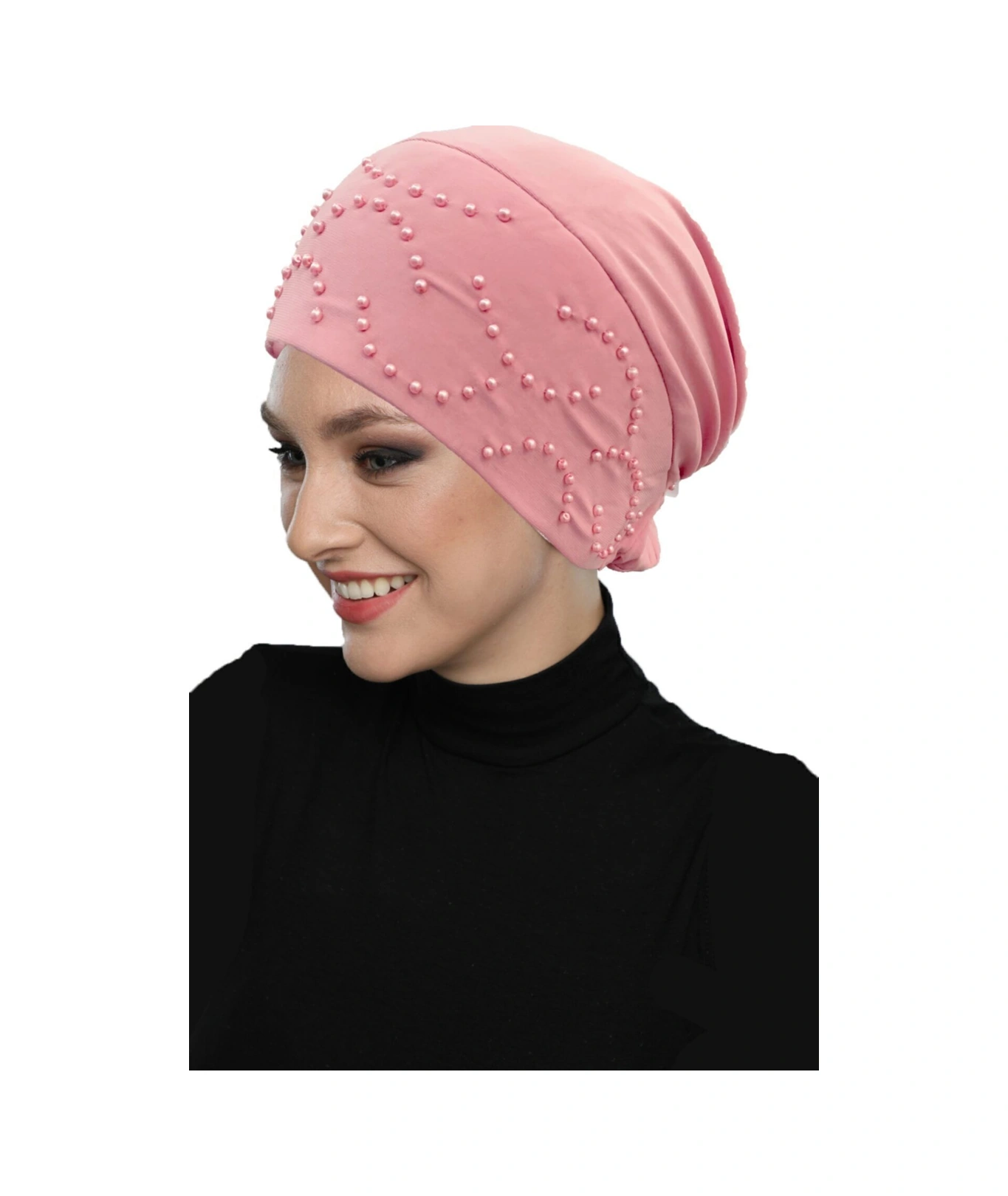 Topuzlu Pudra Hazır Türban Tesettür Bone Pudra