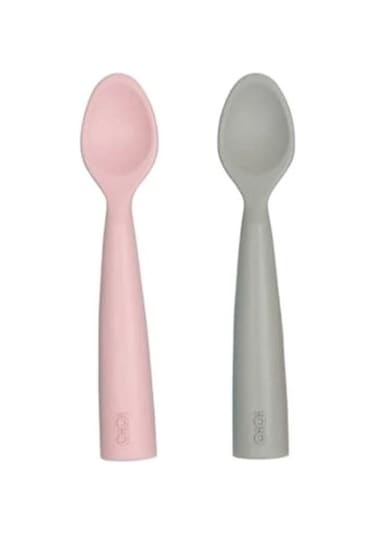 Oioi Nam Nam 2'li Silikon Mama Kaşığı - Pinky Pink / Powder Grey Gri - Pembe