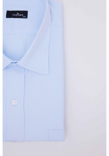 Tudors Büyük Beden Uzun Kollu Kolay Ütü Kravatlık Armürlü Pamuklu Mavi Erkek Gömlek-31283-mavi Mavi