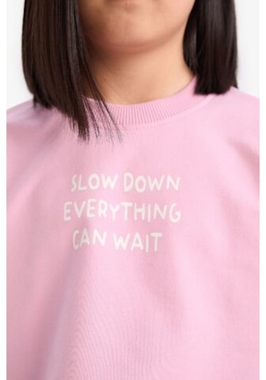 DeFacto Kız Çocuk 2'li Takım Bisiklet Yaka Baskılı Kısa Kollu Tişört Beli Paçası Lastikli Eşofman Altı Z8983A625SMPN444 Pembe