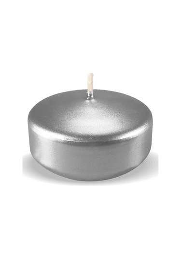 12 Adet Gümüş Rengi Suda Yüzen Mum Çap : 5 Cm Gümüş