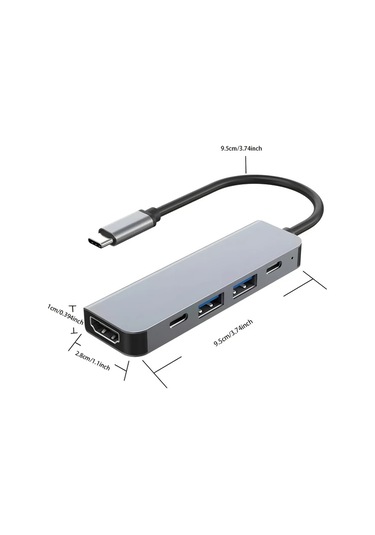 Boatshop1 Gri Alüminyum Alaşım 5i 1 Arada Tipc Hdtv Adaptörü Usb 30 20 Pd Şarj Dizüstü Bilgisayar 4k 60hz Kompakt 95 Cm