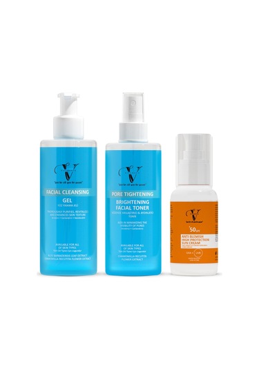 Vitanova Leke Karşıtı Yüksek Koruyucu Güneş Kremi SPF50+ 50 ML﻿ + Gözenek Sıkılaştırıcı ve Aydınlatıcı Tonik 250 ML + Yüz Yıkama Jeli 250 ML