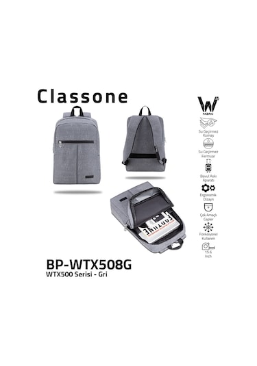 Classone BP-WTX508G 15.6" Su Geçirmez Kumaş Fermuar Notebook Laptop Çantası