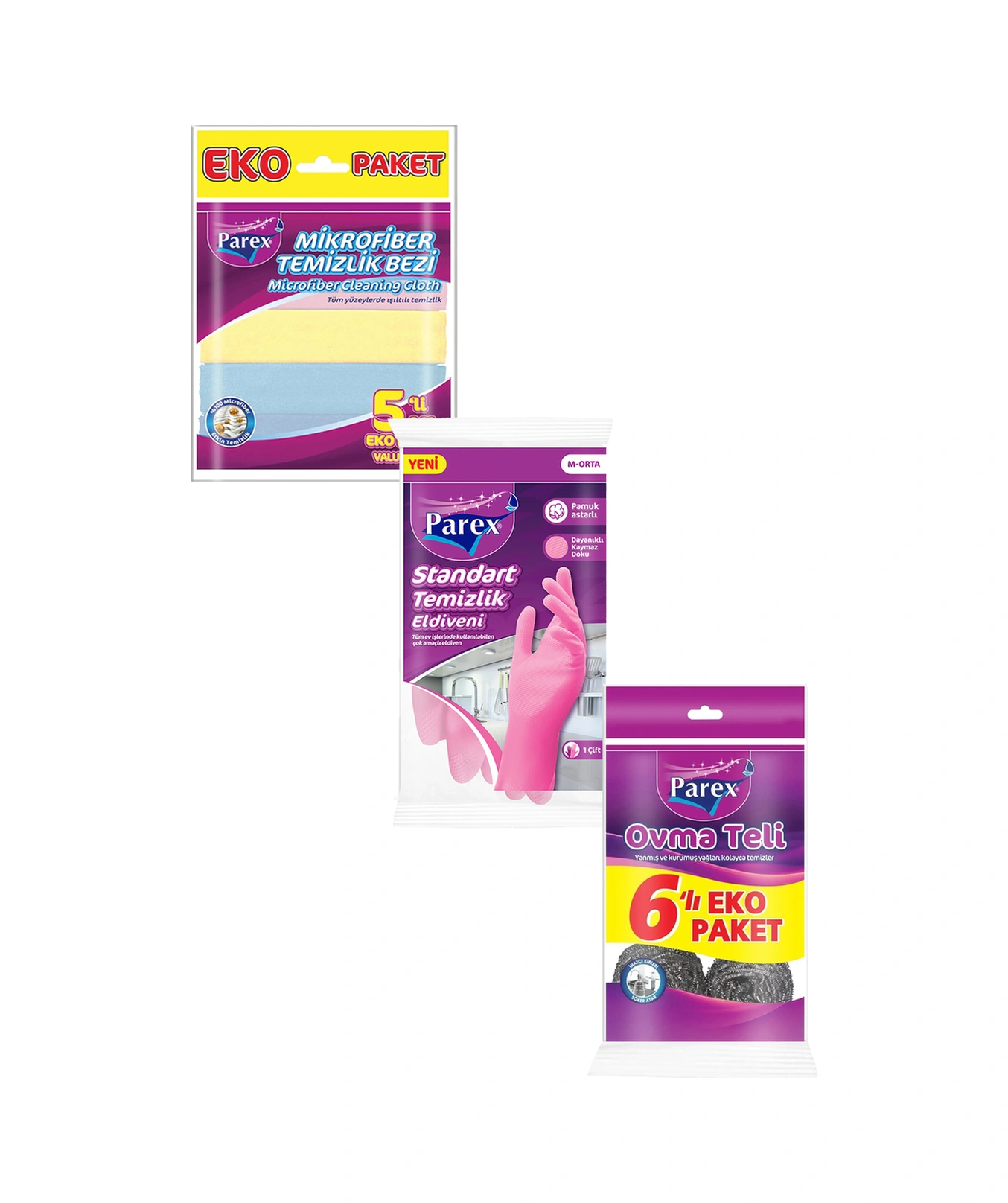 Temizlik Eldiveni 6'lı Ovma Teli Ve 5'li Mikrofiber Temizlik Bezi Paketi