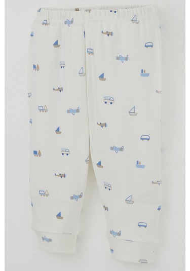 Breeze Erkek Bebek Pijama Takımı Omuzdan Patlı Mini Taşıtlar Dünyası 4 Ay-1 Yaş, Ekru Ekru