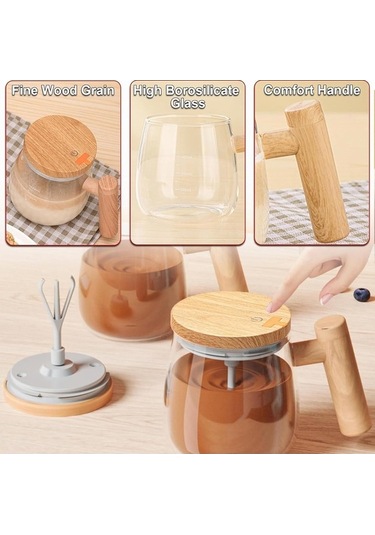 Ulzyvf Ve Tabanı Olan Kupa Kendiliğinden Karıştırma Karıştıran Kapağı Kahverengi Kabı Isıtma Elektrikli Cam - Rr Kahverengi