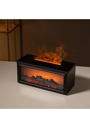 Honeybeeshop Siyah 3d Alevli Şömine Aromaterapi Difüzörü Uzaktan Kumandalı 6 8 10 Saat Zaman Ayarlı Siyah