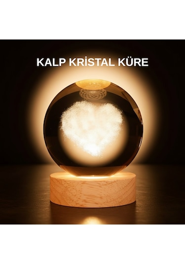 Romantik Kalpli Kristal Cam Küre Usb Li Işıklı Dekoratif Obje