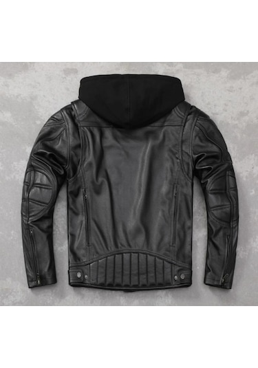 Polar Kapüşonlu Hakiki Deri Mont Siyah