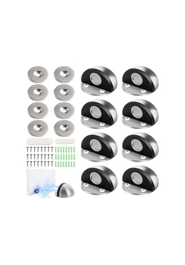 Geeroyoo Jemuon Kapı Durdurucu Seti, 8 Adet Paslanmaz Çelik Zemin Kapı Stoperi, Kauçuk Tamponlu Ve Kendinden Yapışkanlı Gümüş