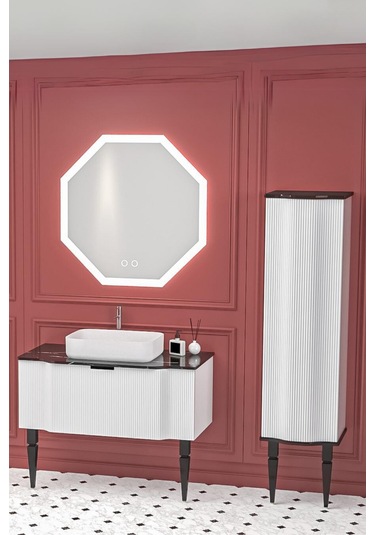 Royal 100 Cm Banyo Dolabı Boy Dolap Dahil Beyaz - Siyah