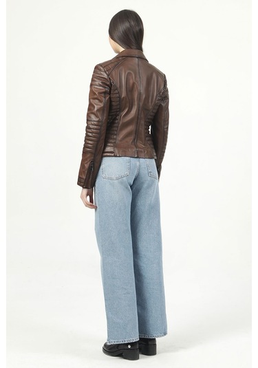 Dericlub Yb-2164 Gerçek Deri Kadın Mont Camel