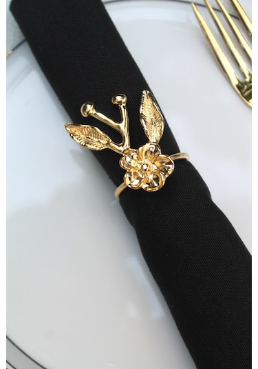6 Adet Gold Japon Gülü Modern Metal Peçete Halkası
