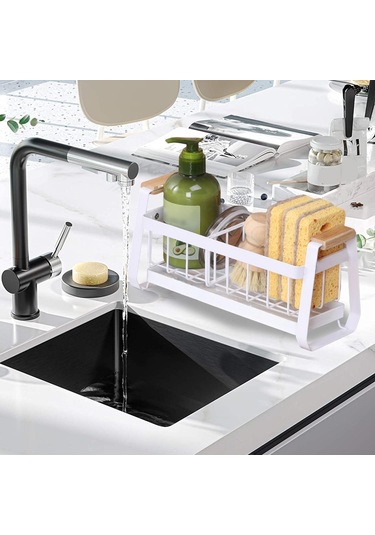 Homyl Mutfak Lavabosu Için Süngerlik Karbon Çelik Lavabo Rafı Beyaz