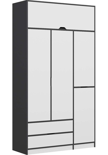 Elina 3 Kapaklı Dolap + Yüklük - Antrasit/beyaz Çok Renkli