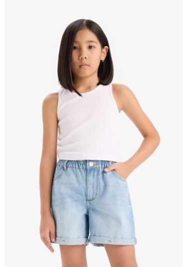 Defacto Kız Çocuk Paperbag Jean Şort B8113a825smnm39 Mavi