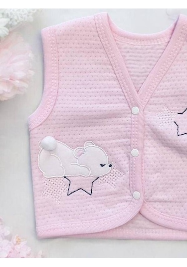 Cantoy Kız Bebek Mevsimlik Yıldız İşlemeli Yelek-15072 Pembe