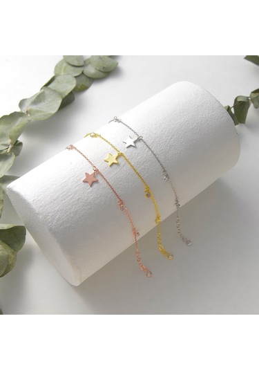 Queen Silver Jewelry 925 Ayar Gümüş Yıldız Objeli Zirkon Taş Sallantılı Bileklik Altın