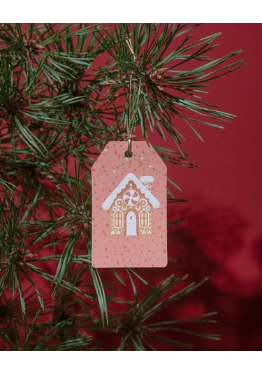 Yılbaşı Ev Temalı Hediye Etiketi, Yeniyıl, Noel Delikli Paketleme