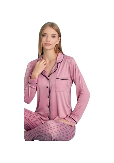 Berna Collection Kadın Pijama Takımı Düğmeli Yumuşak Dokulu Esnek Pembe