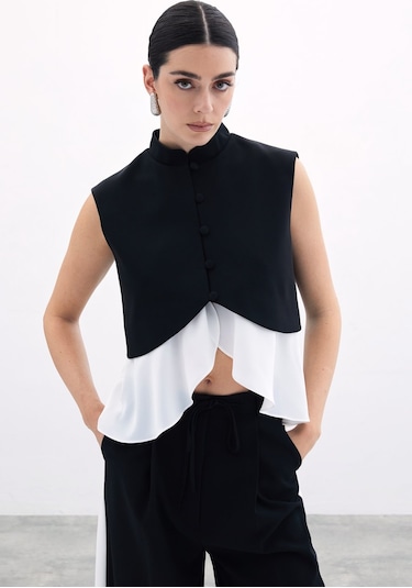 Sateen Kontrast Kısa Ceket - Siyah-135930 Siyah