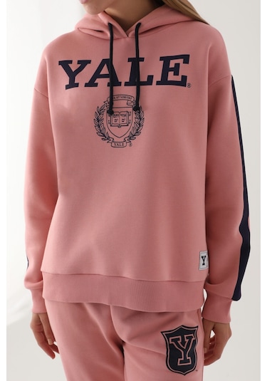 Yale Pembe Kapüşonlu Baskı Detay Kadın Sweatshirt 5274-41207 Pembe