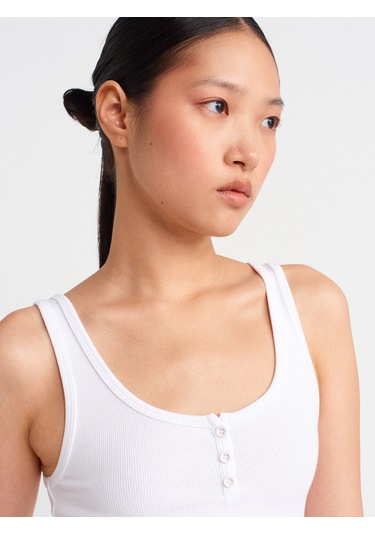 Dilvin 21158 Düğmeli Askılı Top-beyaz Beyaz