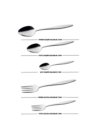 Lugga Ceyda Yemek - Tatlı Çatal Kaşık Ve Çay Kaşık Takımı 12 Kişilik 60 Parça Gri