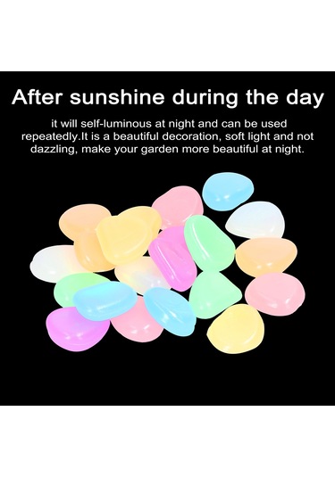 Neevoyu Beyaz Işıklı Taşlar 200 Adet, Bahçe Akvaryum Dekorasyonu, Kendini Parlatıcı Fluoresan Çimen Taşları