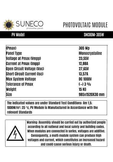 305w Watt Half-cut Monokristal Solar Yüksek Amper Güneş Paneli